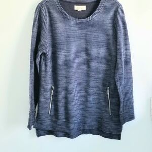 Per Se Stripe Pullover French terry top Sweatshirt